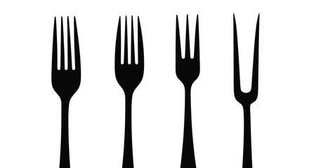 Four utensils silhouetted against kitchen tools culinary objects dining accessories vector