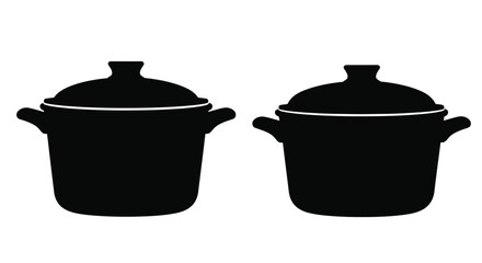 Two black ceramic dutch oven pots with lids silhouette icon kitchenware cooking equipment vector