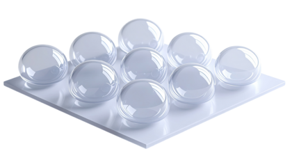 Clear sphere molds on a white base