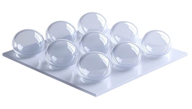 Clear sphere molds on a white base