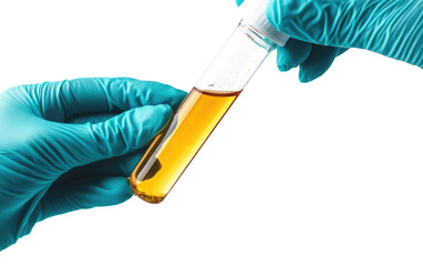 Scientist holding a test tube with yellow liquid isolated on transparent background