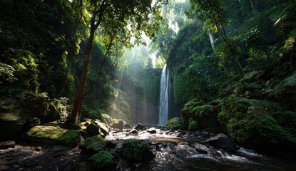 Obraz premium Lush waterfall cascading through a dense jungle (2)