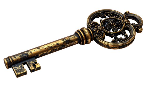 Ornate antique key on black background