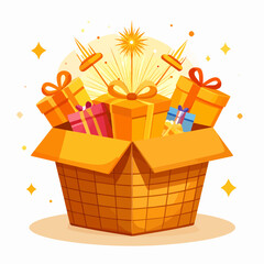 A celebratory basket of presents and surprise gift boxes for the festival of lights, a festive diwali vector illustration concept for greetings