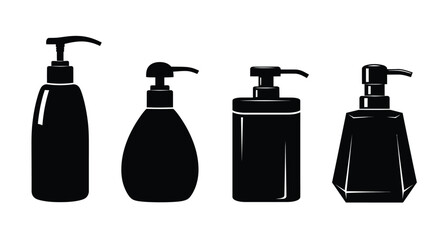 Set of four black silhouette pump dispenser bottles for soap lotion or sanitizer vector