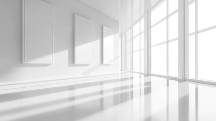 Empty white corridor with sunlight