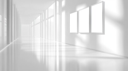 Empty white corridor with sunlight