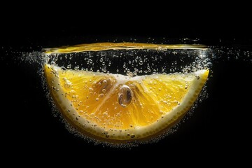 Lemon slice in sparkling water refreshing drink food macro photography