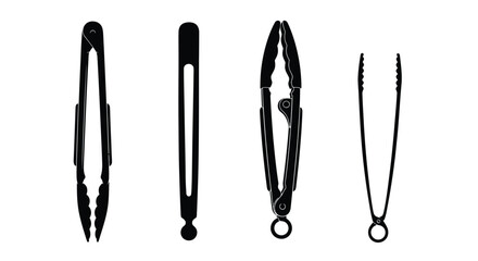 Collection of kitchen tongs featuring diverse styles for cooking and serving food preparation vector