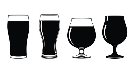 Diverse dark beer styles poured in distinct glasses four unique beverages beverage selection vector