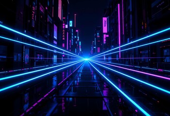 3d render, abstract background with glowing neon lines, sci fi city