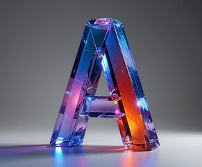 Futuristic crystal letter A on dark background. 3d rendering