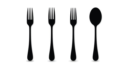 Silhouette of three forks and one spoon isolated on a vector