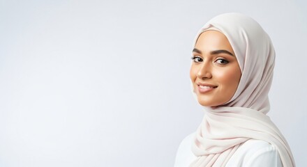 Smiling arab woman portrait. Positive middle eastern woman in hijab concept for identity, culture, and beauty.