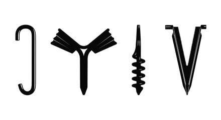 Collection of various fasteners and hardware tools including a hook screw and drill bits vector