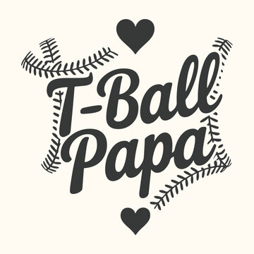 Vector art of tball papa text with baseball stitches and hearts, graphic design for fathers who love baseball