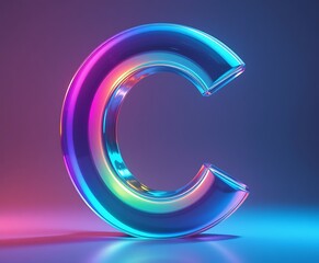 Neon glowing alphabet letter C uppercase. 3D rendering