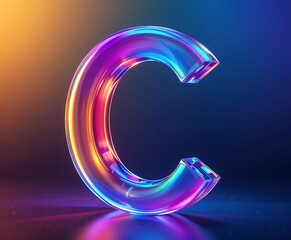 Neon glowing alphabet. Letter C. 3d render illustration.