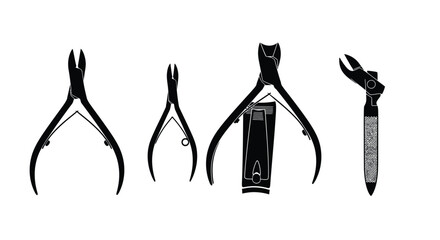 Set of four nail cuticle nippers and clippers tools for manicure and pedicure vector