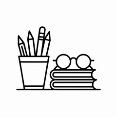 Color Pencils with Books and Glasses on Desk - Education Concept