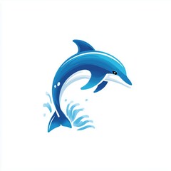 Fototapeta premium Dolphin jumping over waves blue marine ocean animal illustration aquatic wildlife