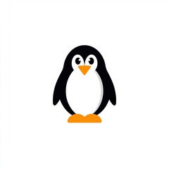 Fototapeta premium Cute cartoon penguin illustration with black white body and orange feet