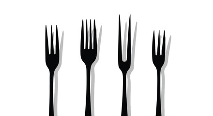 Four black forks arranged in a row with subtle shadows for culinary presentation and design vector