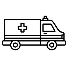 Minimalist line icon of ambulance vehicle. Simple outline design for emergency, hospital, healthcare, and medical transport concept