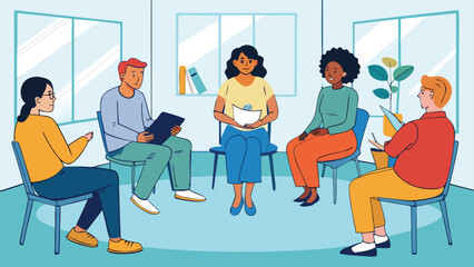 Diverse group therapy session fostering emotional healing and personal growth in a supportive environment, perfect for mental health awareness campaigns