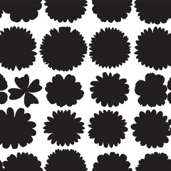 Black flower silhouettes vector pattern, floral background design eps
