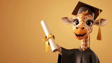 Adorable animated giraffe graduation celebration with diploma and cap. Back to School, School Season, First Day of School - Education Supplies, Academic Year Beginning - Powered by Adobe