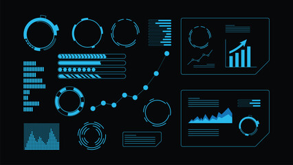 Futuristic infographic dashboard elements with charts and graphs isolated vector illustration