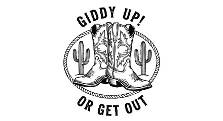 Western-style design with cowboy boots, cactus, and rope, perfect for country themes © Elsa