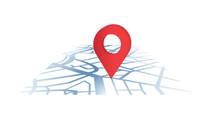 Red location pin on abstract city map navigation isolated vector illustration