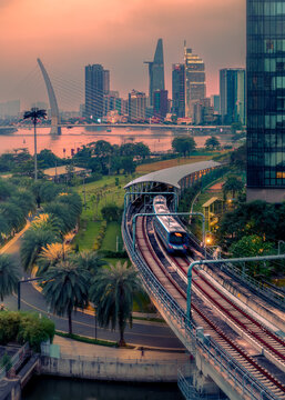 Sunset in Saigon center, Ho Chi minh city, Vietnam.  Photo taken on 2025