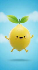 Cute Jumping Lemon Fruit Illustration.