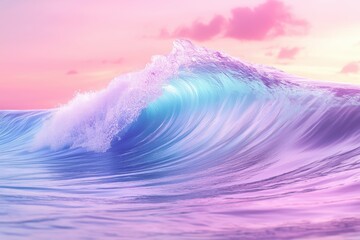 Vibrant ocean wave in pink and blue pastel colors at sunset
