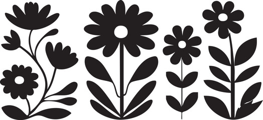 Black and white flower vector art: floral design elements for crafts and decoration eps silhouette