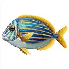 Colorful tropical fish illustration with yellow fins and blue striped body