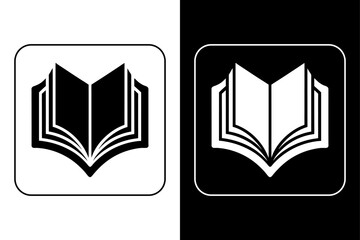 Black and White Book Reading Icon for Education and Library Projects.