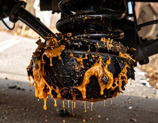 Dirty, dripping shock absorber