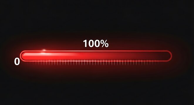 Progress Bar, Red, Digital, Loading, Complete.