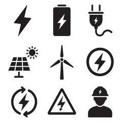 Electricity and energy icon set vector