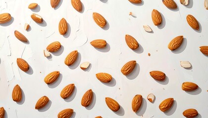 Almonds arranged in a pattern on a light surface