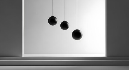 Three Black Hanging Spheres Minimalist Design.