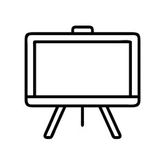 Simple line art drawing of an easel with a blank screen isolated on transparent background