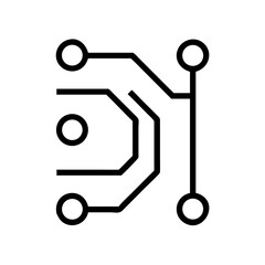 Abstract circuit board diagram with connecting lines and circles isolated on transparent background