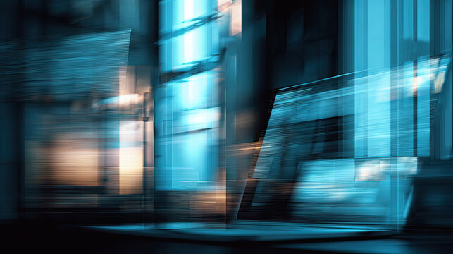 Ai-driven document processing helps businessmen concept. Abstract view of a modern building with blue lighting effects.
