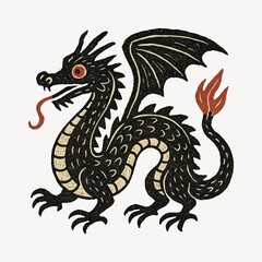 Vintage mythical dragon illustration.