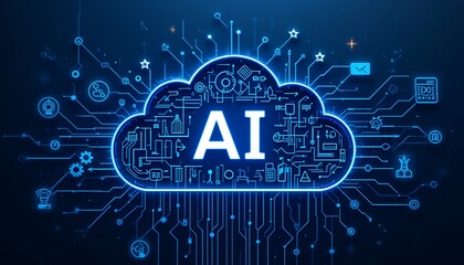 Futuristic digital cloud network illustration symbolizing artificial intelligence technology and
